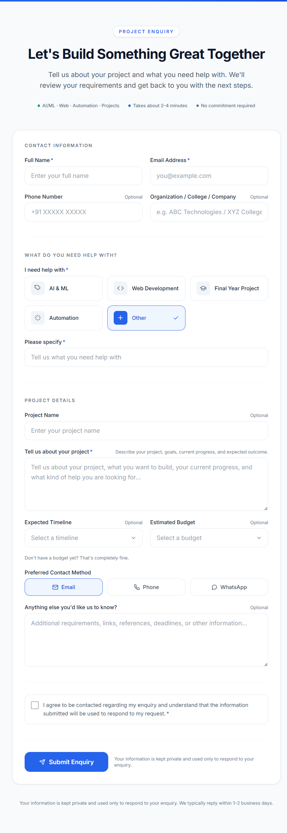 Project enquiry form
