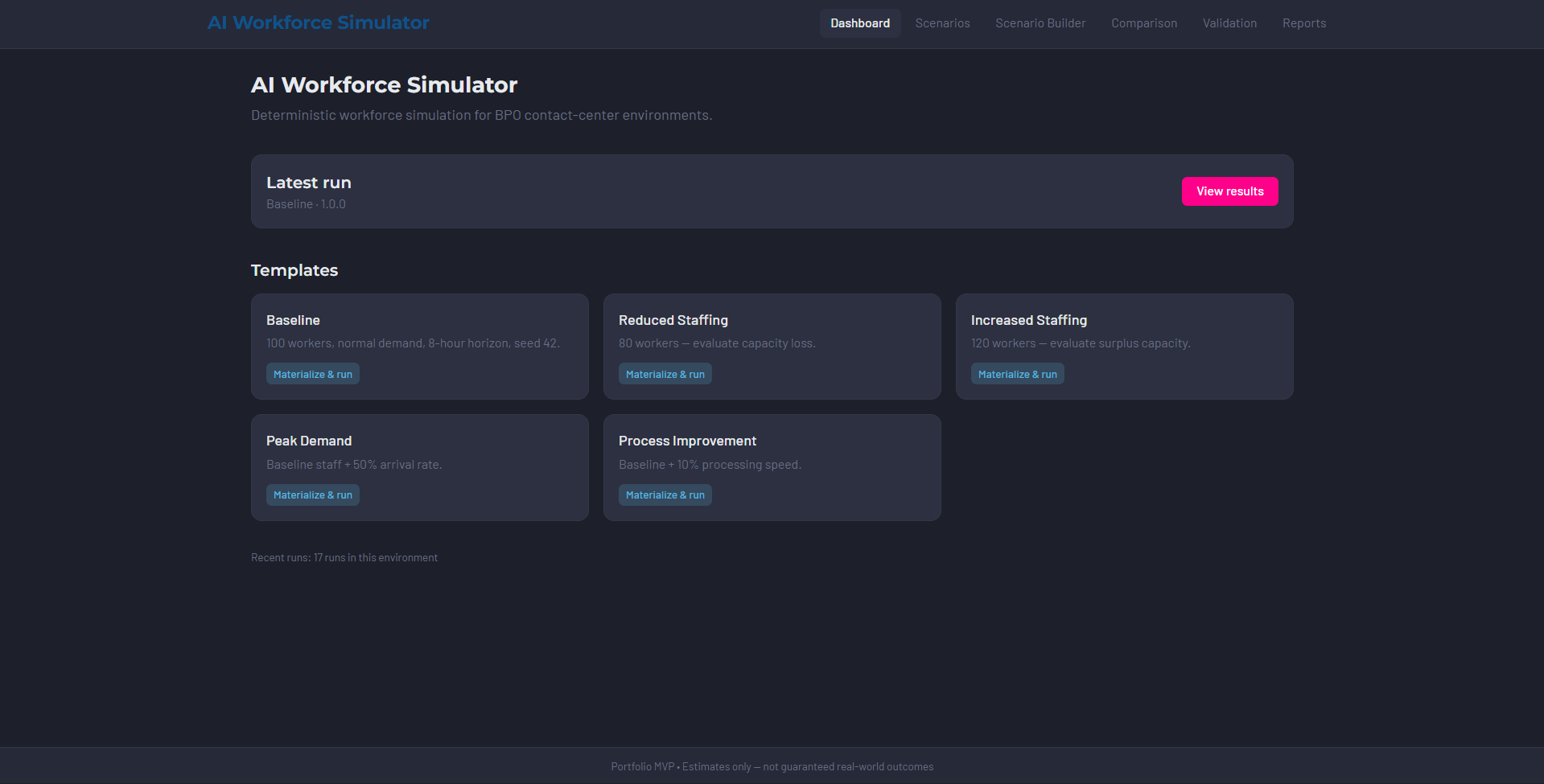 Simulation dashboard