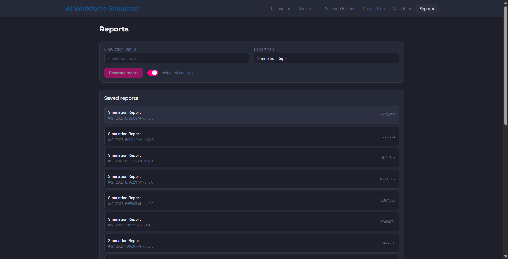 Reports list