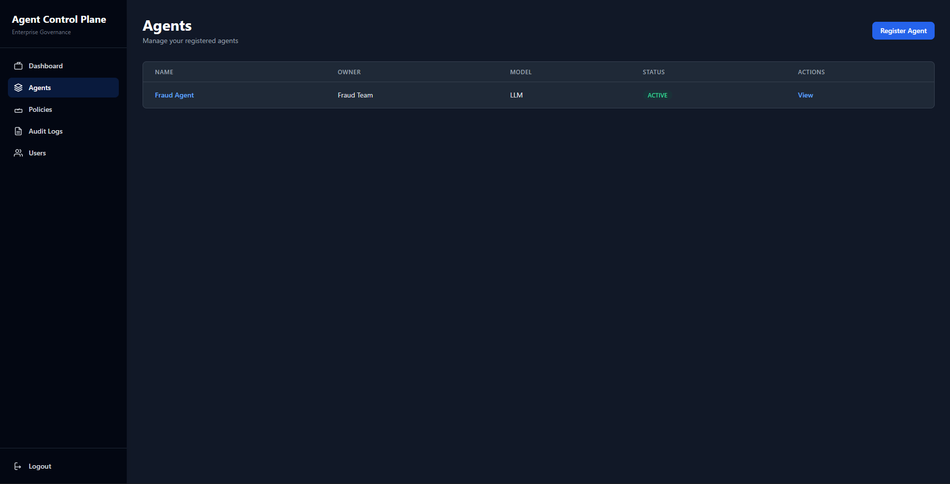 Agent Registry view